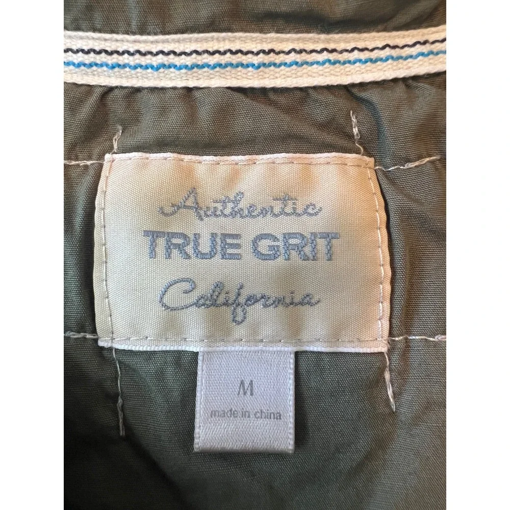 True Grit Pullover Mens Medium Olive Green 1/4 Zip Long Sleeve Cotton